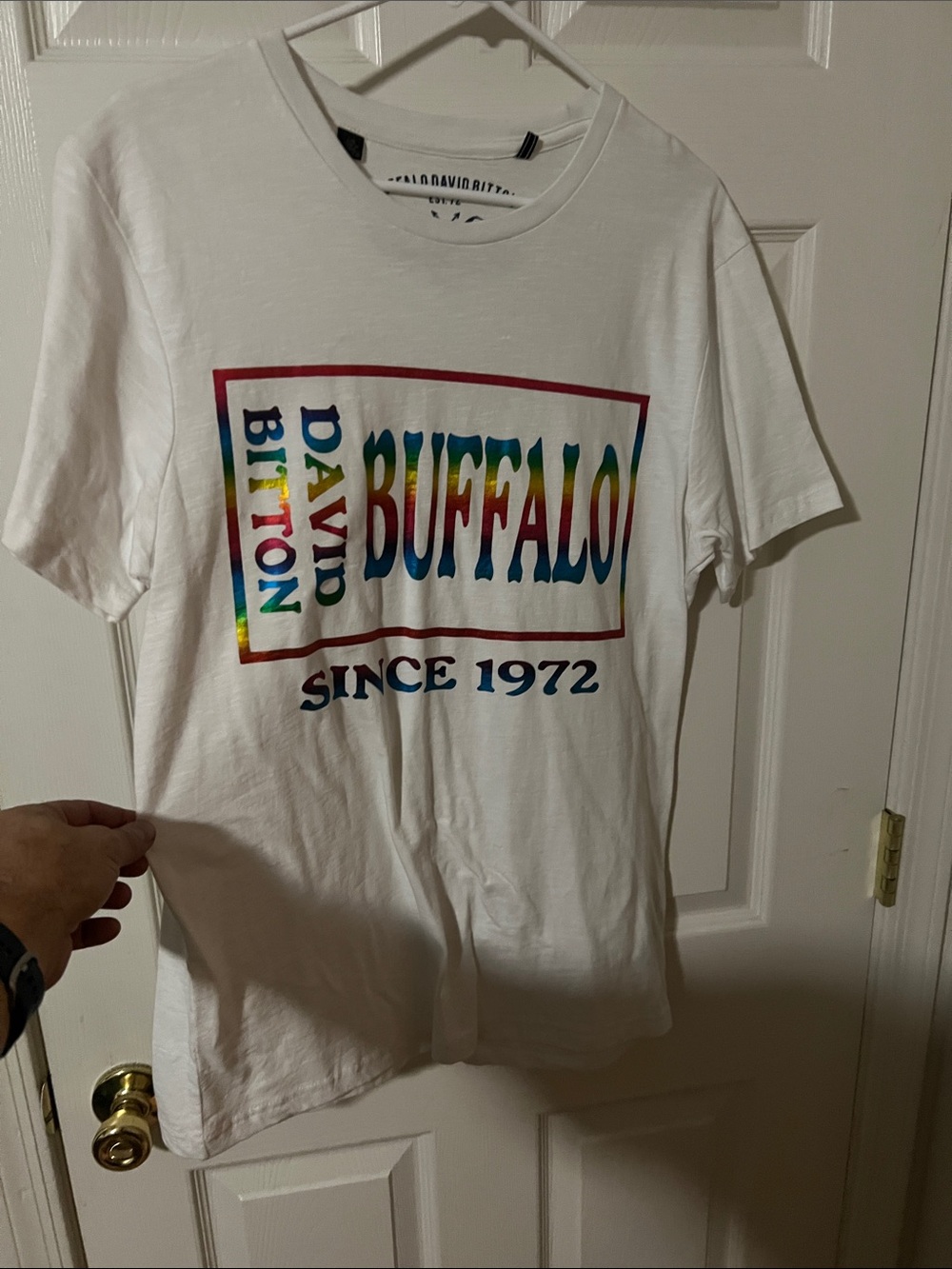 Buffalo David Bitton White Short Sleeve Tee with Rainbow Graphic